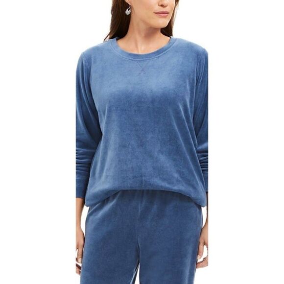 Karen Scott Petite Sweatshirt Top Women's XS‎ Blue Velour Soft Relaxed Crewneck - Picture 9 of 9